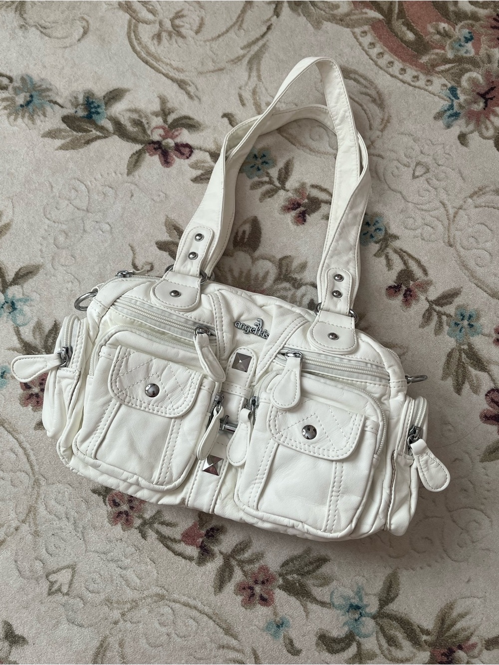 Angelkiss Cream Quilted Shoulder Bag with Dual Front Pockets